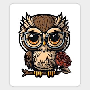 Owl with a Rose Magnet